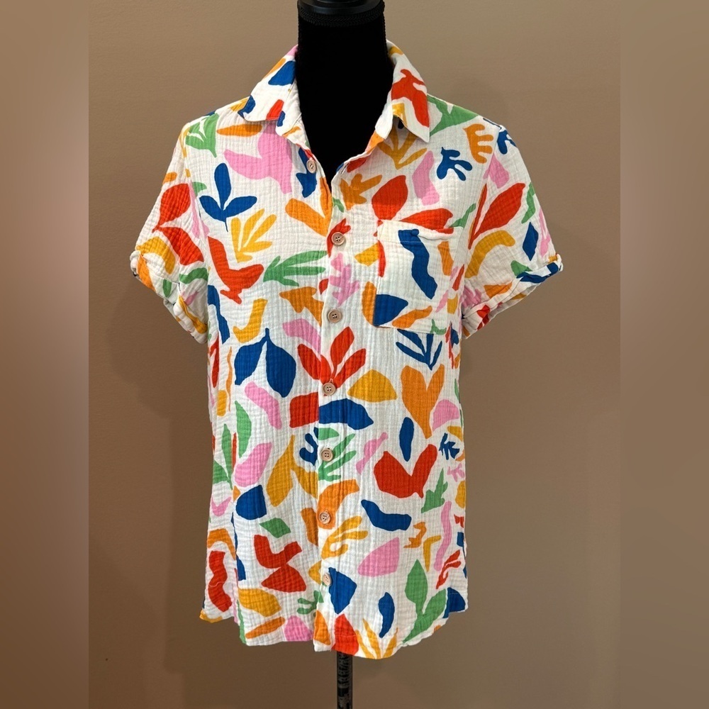 Women’s Show me your MUMU Mikey Button-Up. Primary Paradise print. size small. - Picture 2 of 5